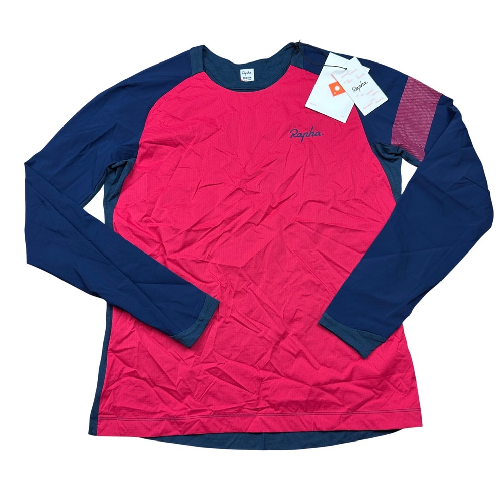 Rapha Womens Trail Windblock Jersey Pink Blue Merino Wool MTB Cycling Shirt New